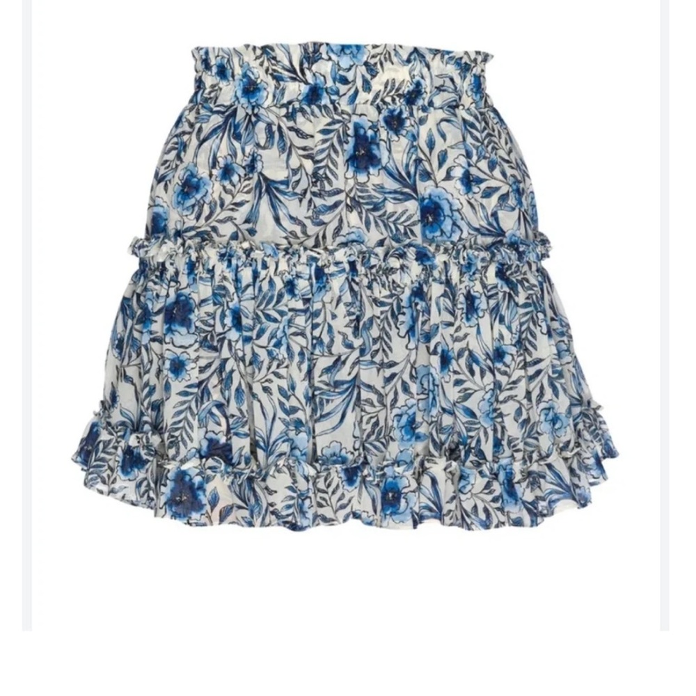 Misa Blue Floral Tiered Mini Skirt